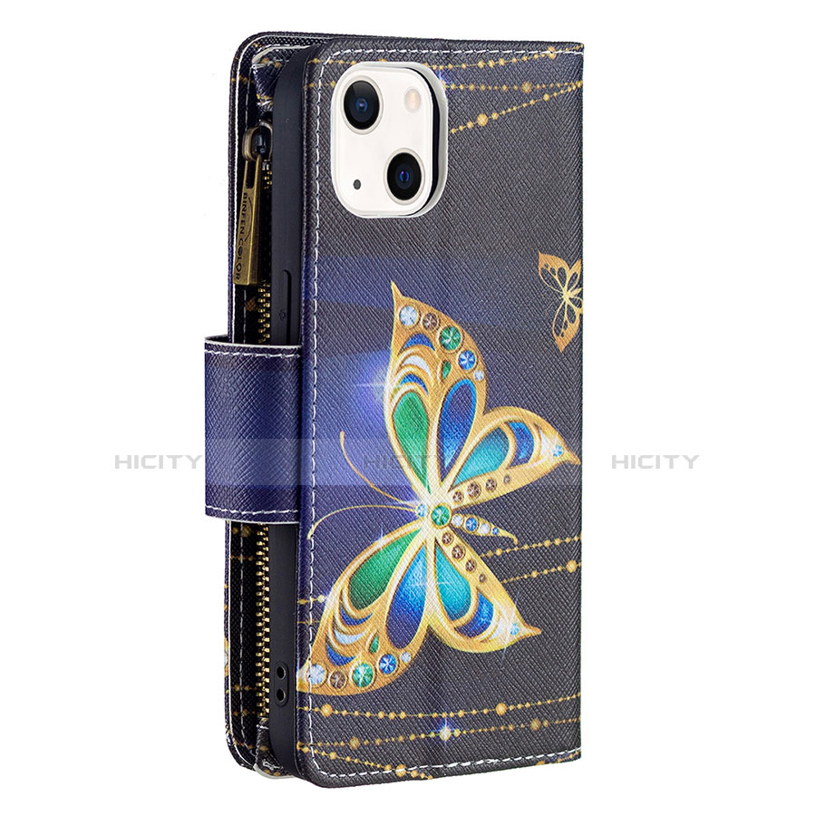 Coque Portefeuille Papillon Livre Cuir Etui Clapet L01 pour Apple iPhone 13 Noir Plus