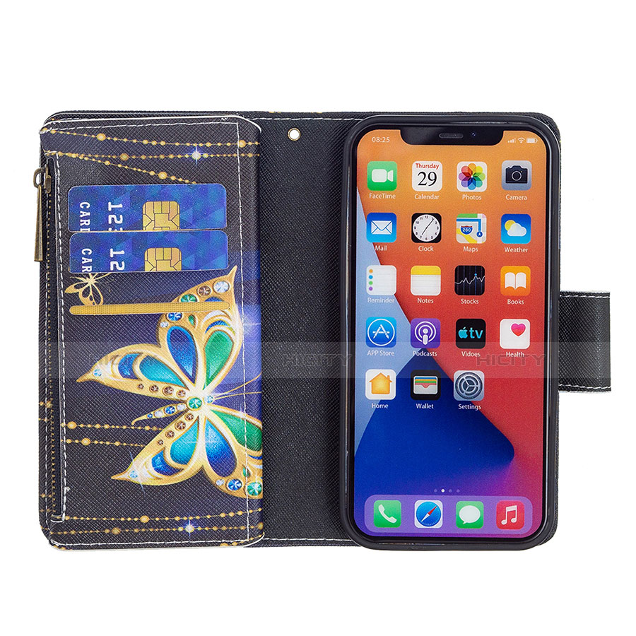 Coque Portefeuille Papillon Livre Cuir Etui Clapet L01 pour Apple iPhone 13 Noir Plus