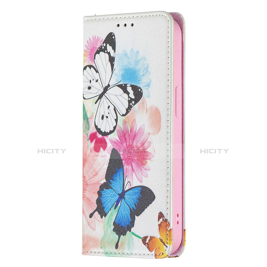 Coque Portefeuille Papillon Livre Cuir Etui Clapet L01 pour Apple iPhone 13 Pro Max Rose Plus