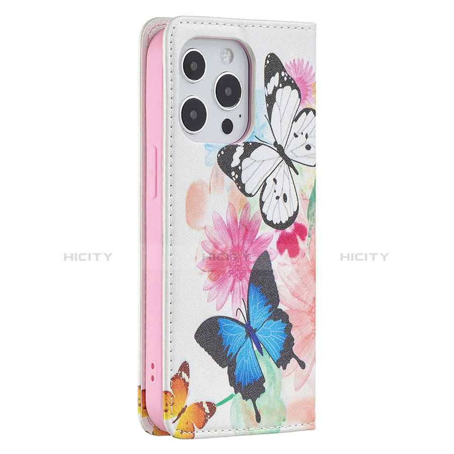 Coque Portefeuille Papillon Livre Cuir Etui Clapet L01 pour Apple iPhone 13 Pro Max Rose Plus