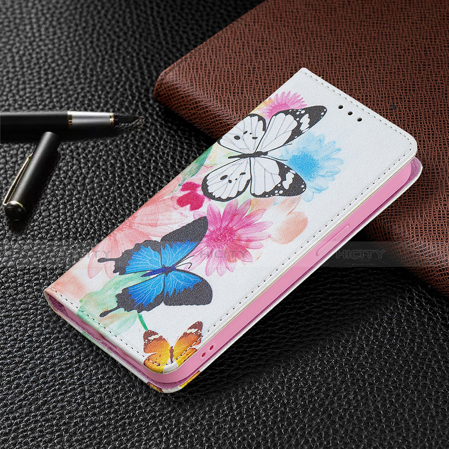 Coque Portefeuille Papillon Livre Cuir Etui Clapet L01 pour Apple iPhone 13 Pro Max Rose Plus