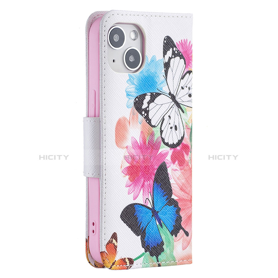 Coque Portefeuille Papillon Livre Cuir Etui Clapet L01 pour Apple iPhone 13 Rose Plus