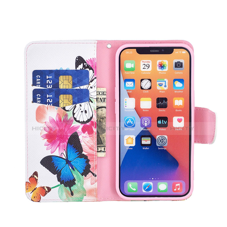 Coque Portefeuille Papillon Livre Cuir Etui Clapet L01 pour Apple iPhone 13 Rose Plus