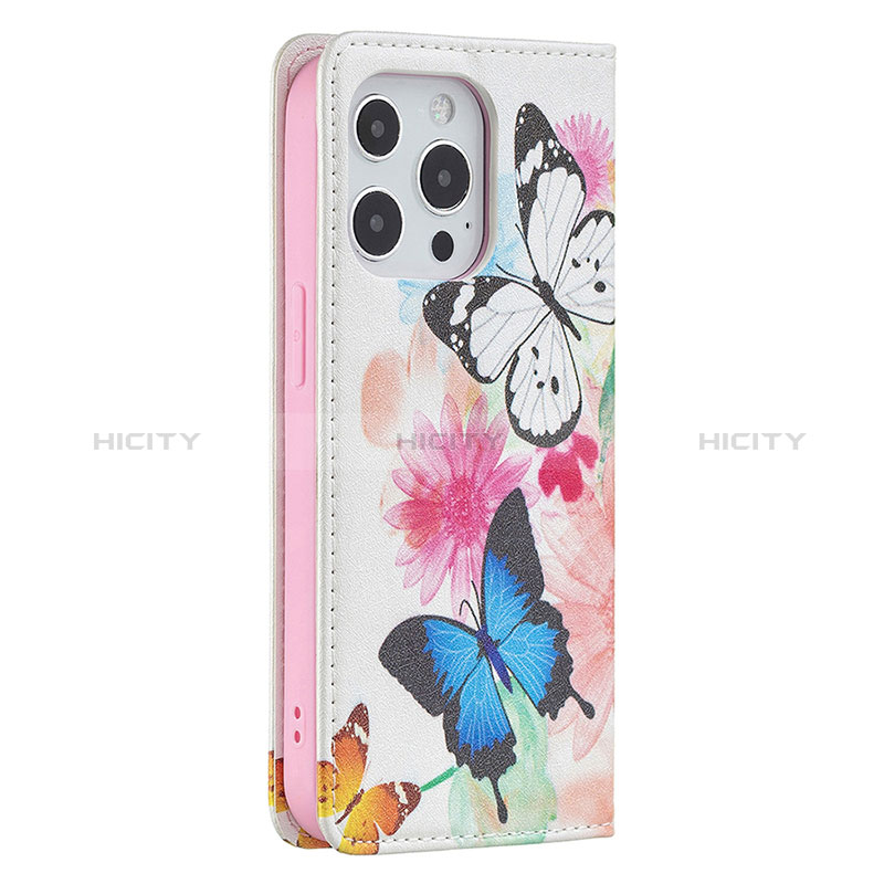 Coque Portefeuille Papillon Livre Cuir Etui Clapet L01 pour Apple iPhone 14 Pro Max Rose Plus