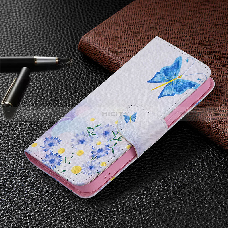 Coque Portefeuille Papillon Livre Cuir Etui Clapet L01 pour Apple iPhone 15 Bleu Plus