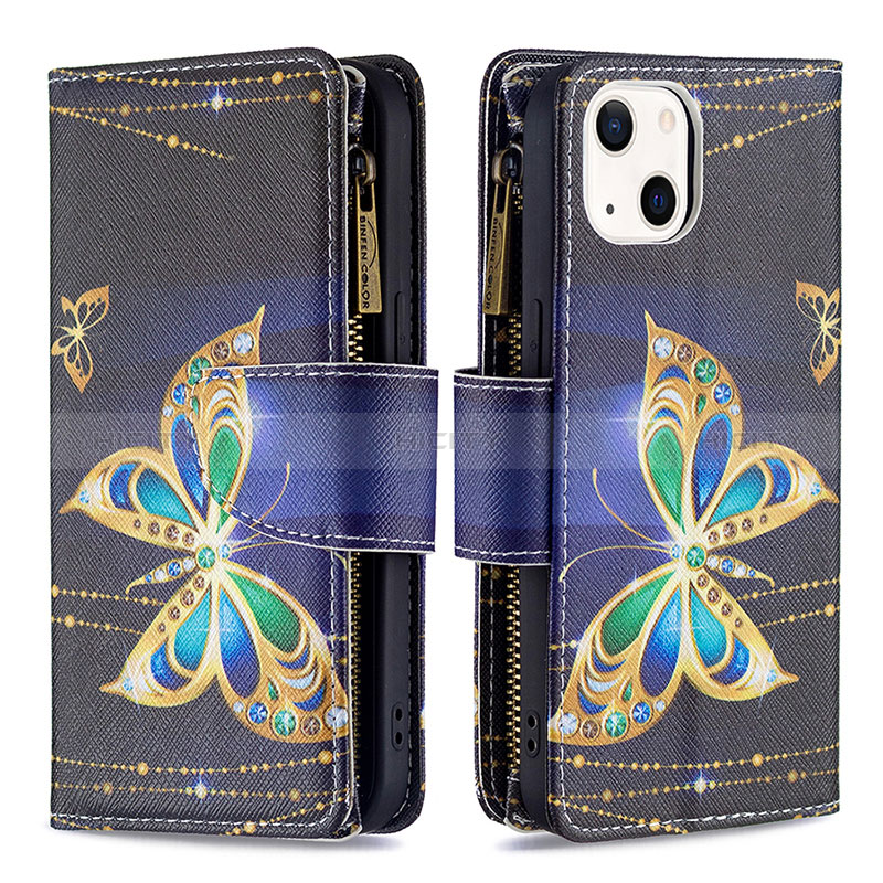 Coque Portefeuille Papillon Livre Cuir Etui Clapet L01 pour Apple iPhone 15 Plus Noir Plus