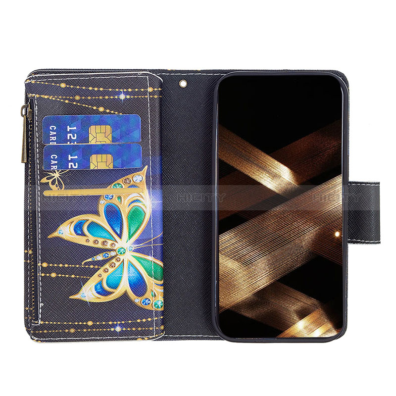 Coque Portefeuille Papillon Livre Cuir Etui Clapet L01 pour Apple iPhone 15 Plus Noir Plus