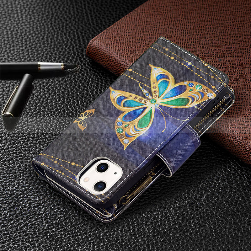 Coque Portefeuille Papillon Livre Cuir Etui Clapet L01 pour Apple iPhone 15 Plus Noir Plus