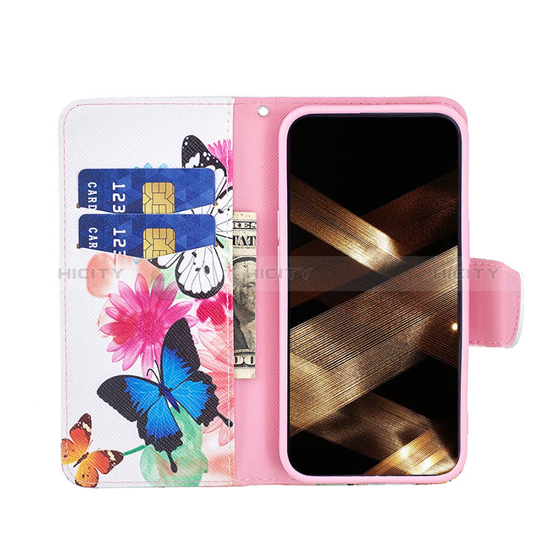 Coque Portefeuille Papillon Livre Cuir Etui Clapet L01 pour Apple iPhone 15 Plus Rose Plus