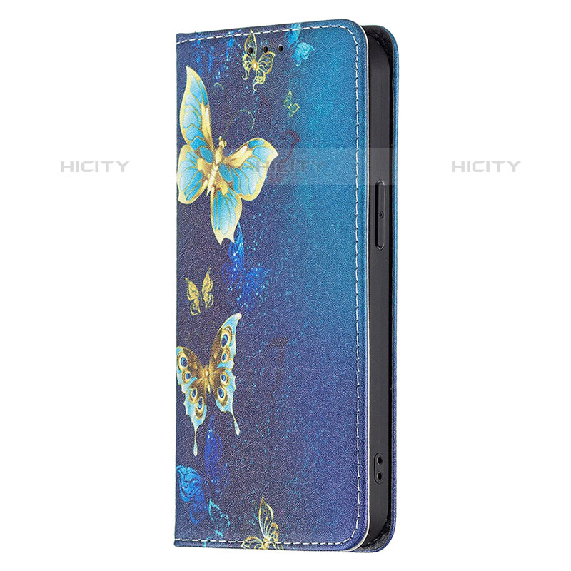 Coque Portefeuille Papillon Livre Cuir Etui Clapet L01 pour Apple iPhone 15 Pro Bleu Plus