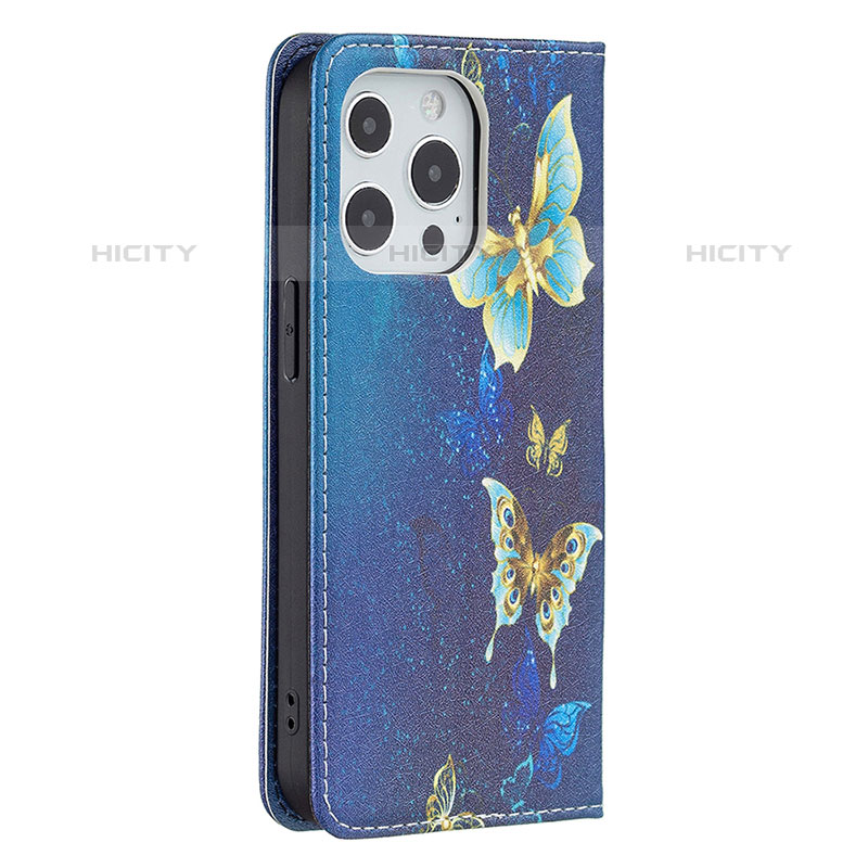 Coque Portefeuille Papillon Livre Cuir Etui Clapet L01 pour Apple iPhone 15 Pro Max Bleu Plus