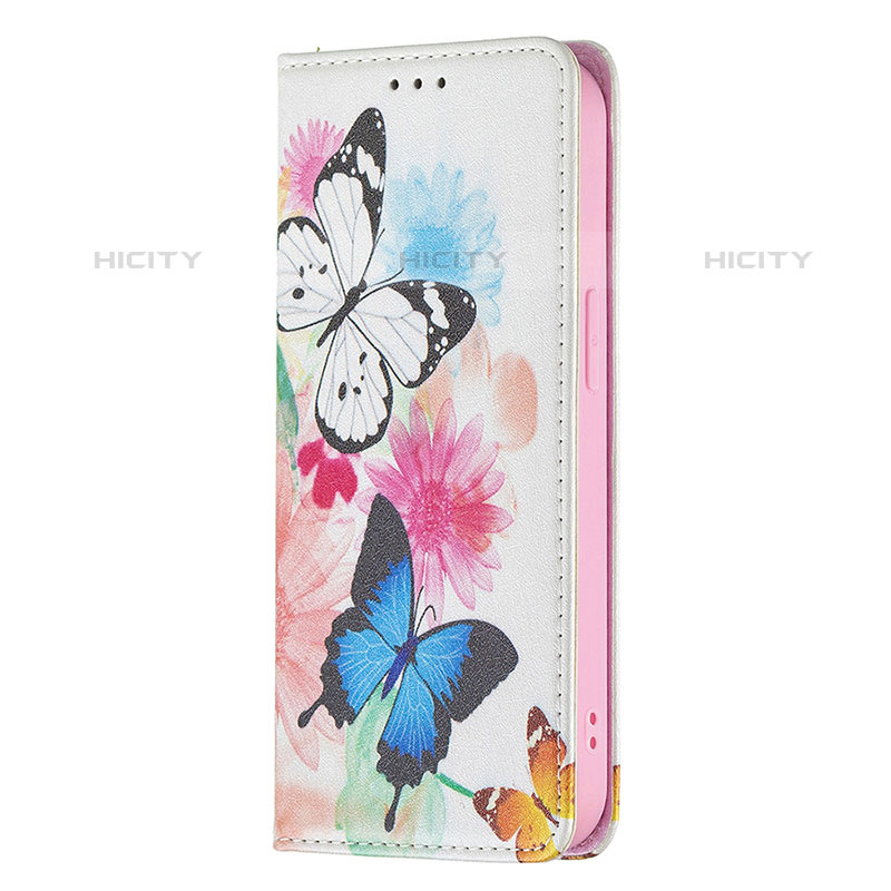 Coque Portefeuille Papillon Livre Cuir Etui Clapet L01 pour Apple iPhone 15 Pro Max Rose Plus