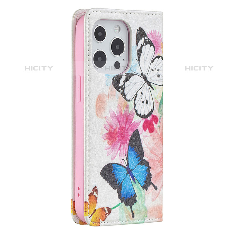 Coque Portefeuille Papillon Livre Cuir Etui Clapet L01 pour Apple iPhone 15 Pro Max Rose Plus