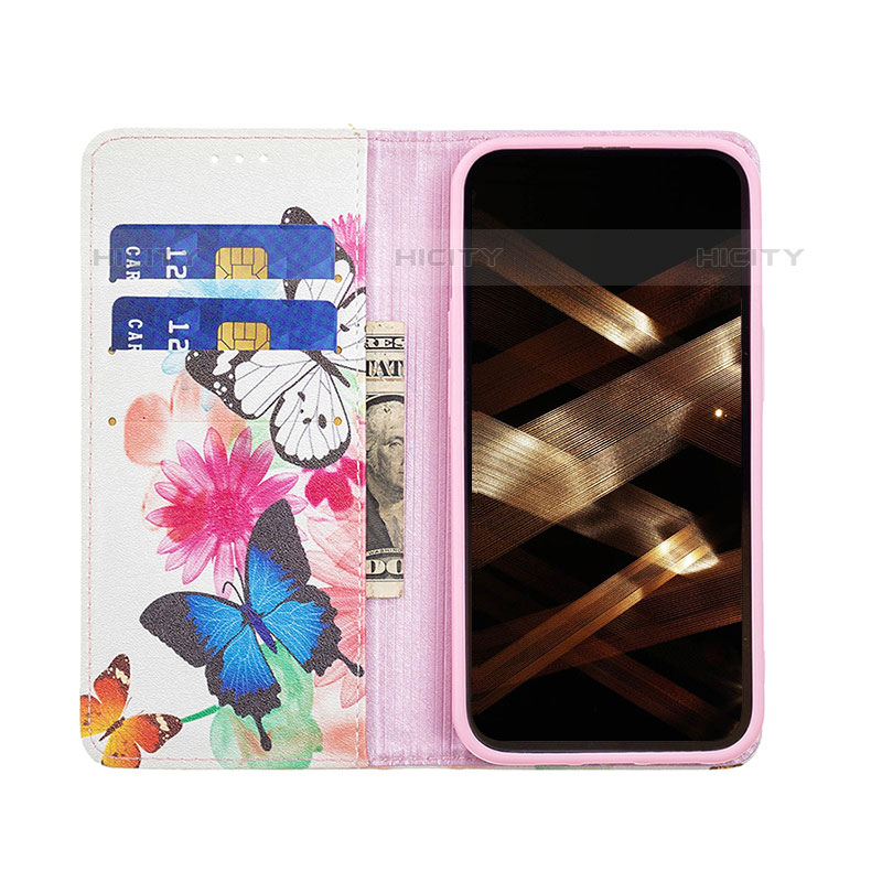 Coque Portefeuille Papillon Livre Cuir Etui Clapet L01 pour Apple iPhone 15 Pro Max Rose Plus