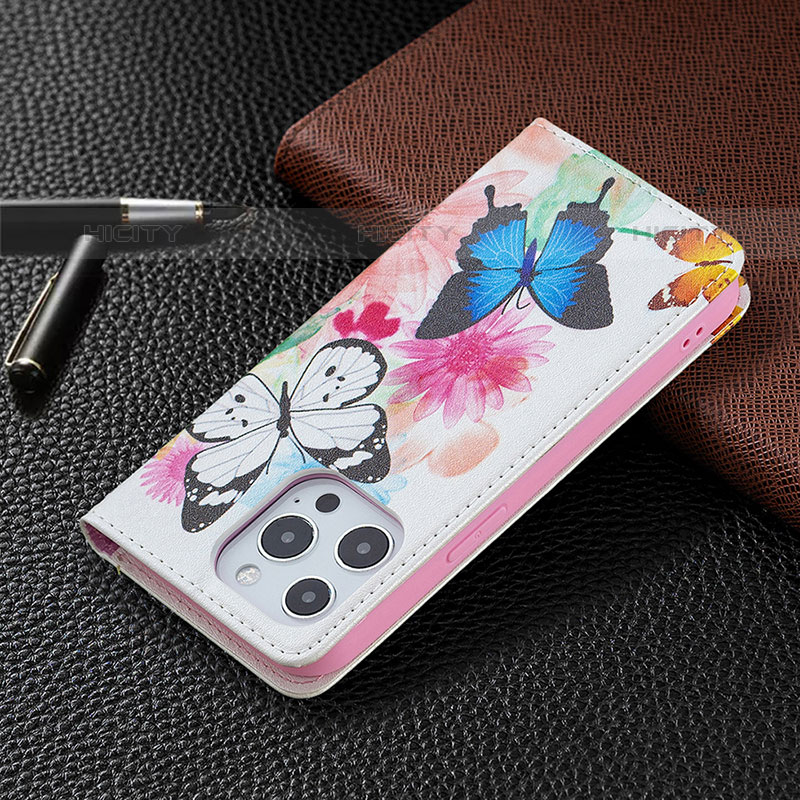 Coque Portefeuille Papillon Livre Cuir Etui Clapet L01 pour Apple iPhone 15 Pro Rose Plus