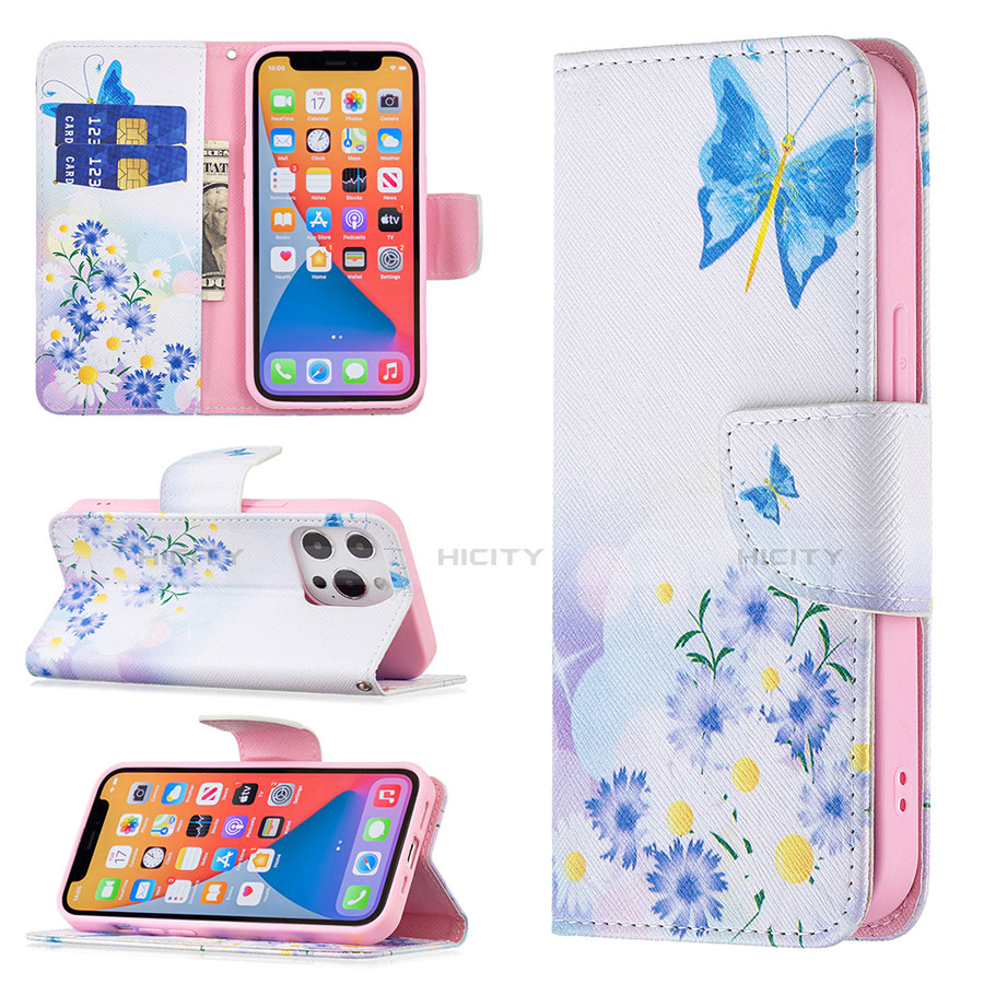 Coque Portefeuille Papillon Livre Cuir Etui Clapet L02 pour Apple iPhone 13 Pro Max Noir Plus