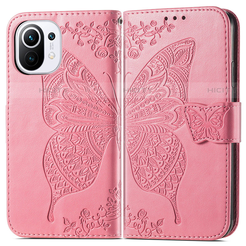 Coque Portefeuille Papillon Livre Cuir Etui Clapet L02 pour Xiaomi Mi 11 Lite 5G Rose Rouge Plus