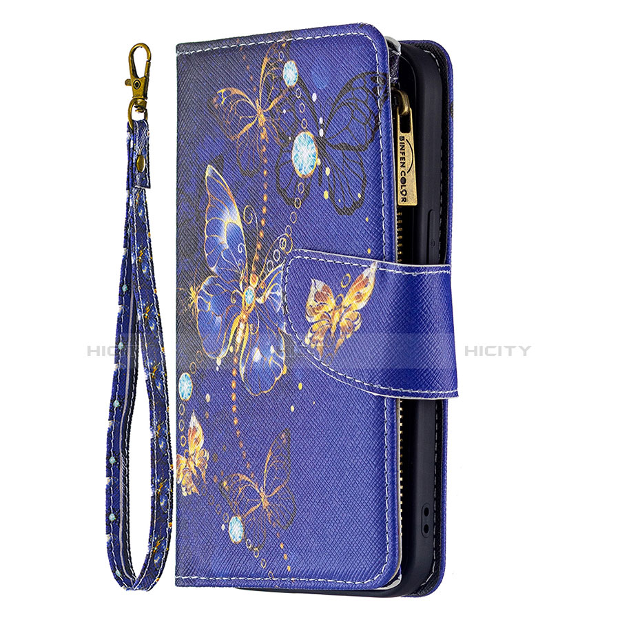 Coque Portefeuille Papillon Livre Cuir Etui Clapet L03 pour Apple iPhone 13 Bleu Plus