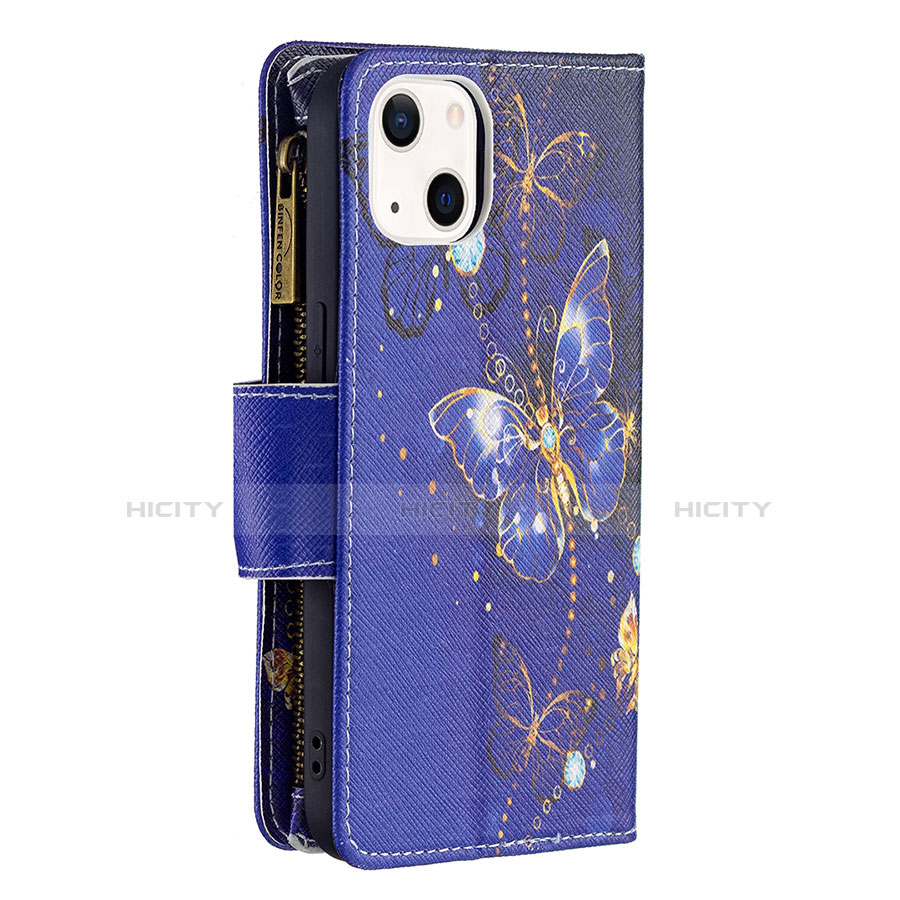 Coque Portefeuille Papillon Livre Cuir Etui Clapet L03 pour Apple iPhone 13 Bleu Plus