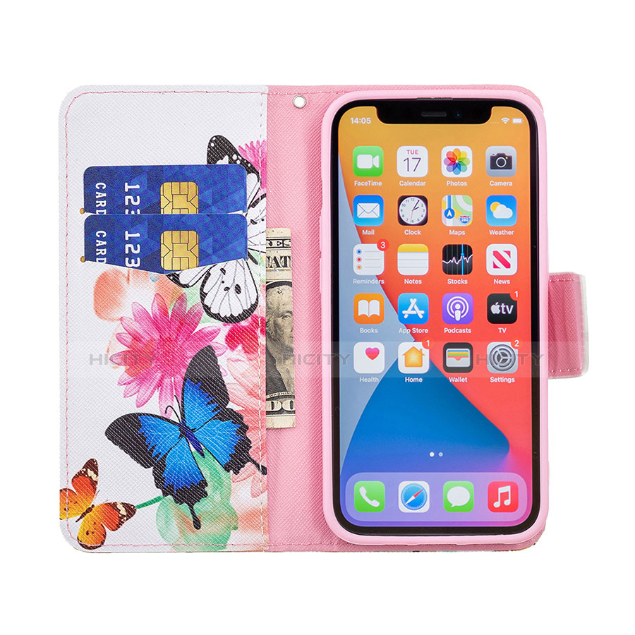 Coque Portefeuille Papillon Livre Cuir Etui Clapet L03 pour Apple iPhone 13 Pro Max Rose Plus