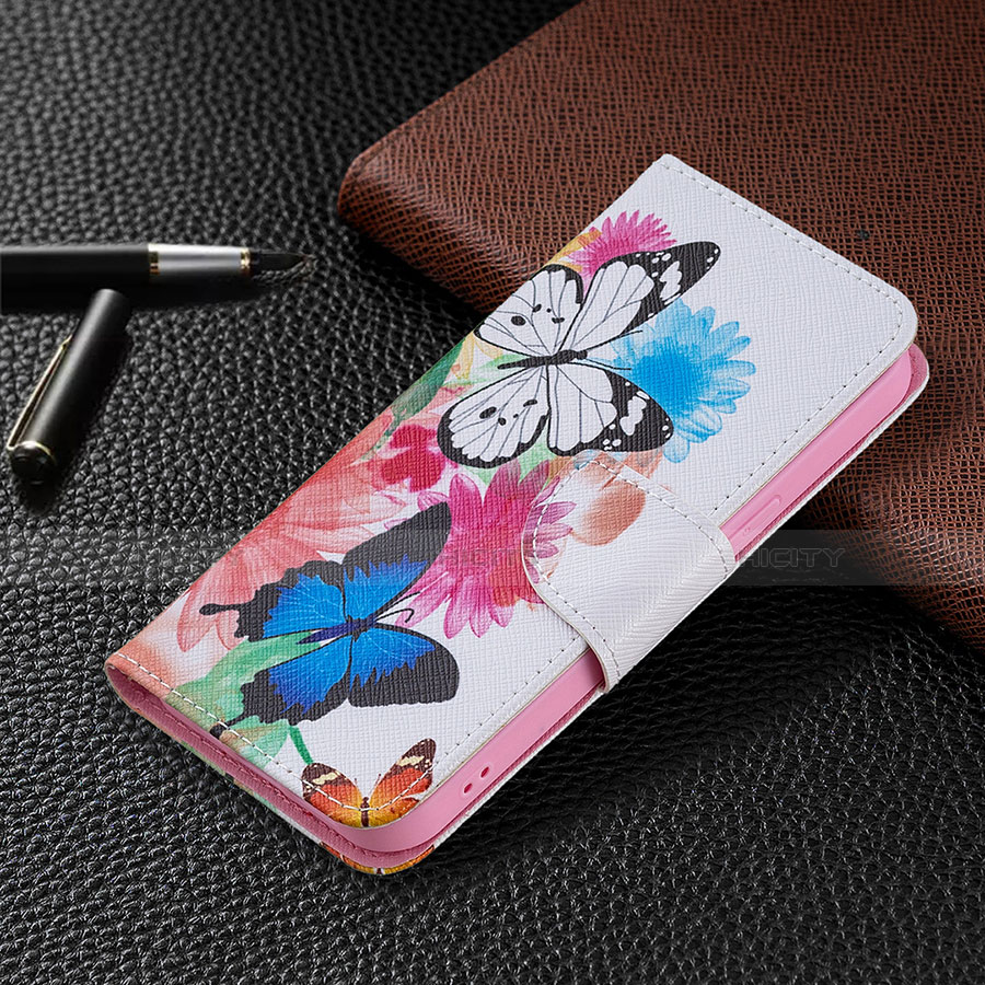 Coque Portefeuille Papillon Livre Cuir Etui Clapet L03 pour Apple iPhone 13 Pro Max Rose Plus