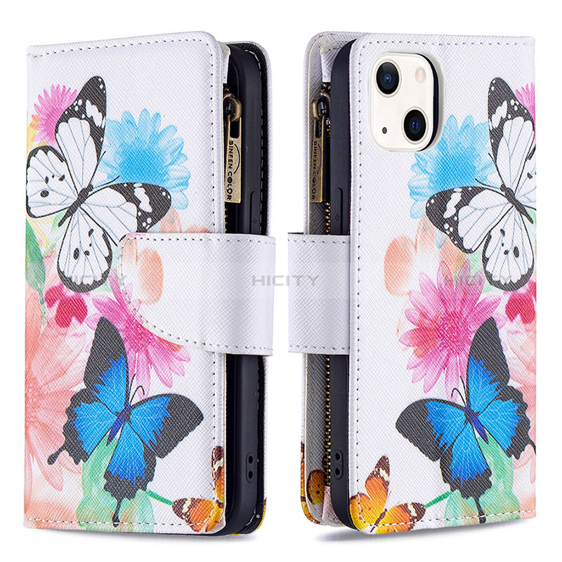 Coque Portefeuille Papillon Livre Cuir Etui Clapet L03 pour Apple iPhone 15 Rose Plus