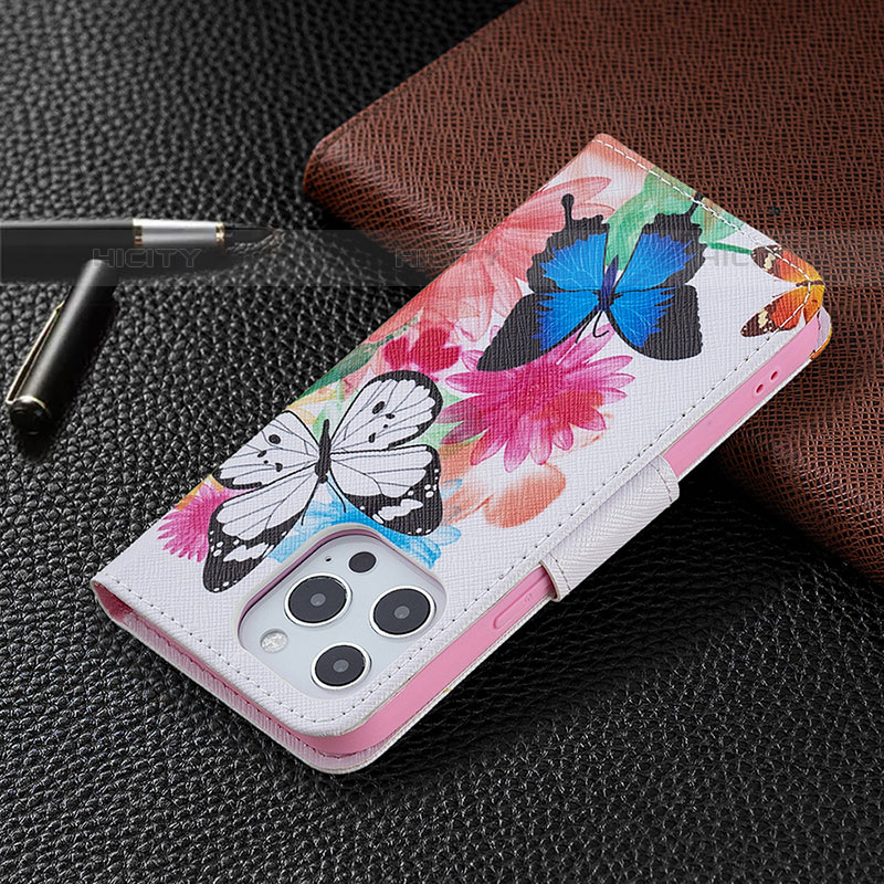 Coque Portefeuille Papillon Livre Cuir Etui Clapet L03 pour Apple iPhone 16 Pro Max Rose Plus