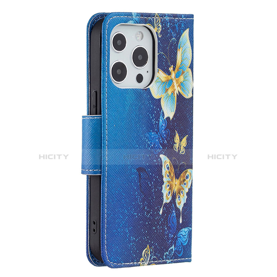 Coque Portefeuille Papillon Livre Cuir Etui Clapet L07 pour Apple iPhone 13 Pro Max Bleu Plus