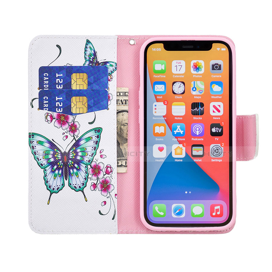 Coque Portefeuille Papillon Livre Cuir Etui Clapet L07 pour Apple iPhone 13 Pro Max Rose Plus