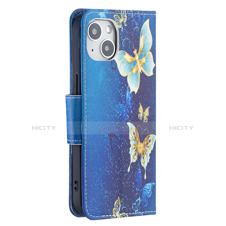 Coque Portefeuille Papillon Livre Cuir Etui Clapet L07 pour Apple iPhone 14 Bleu Plus