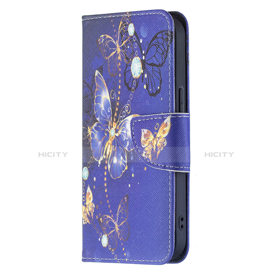 Coque Portefeuille Papillon Livre Cuir Etui Clapet L07 pour Apple iPhone 14 Bleu Royal Plus