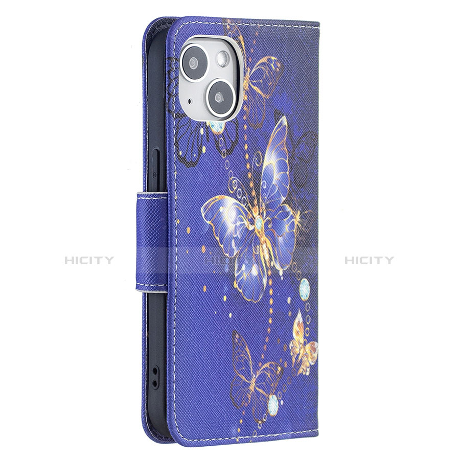 Coque Portefeuille Papillon Livre Cuir Etui Clapet L07 pour Apple iPhone 14 Bleu Royal Plus