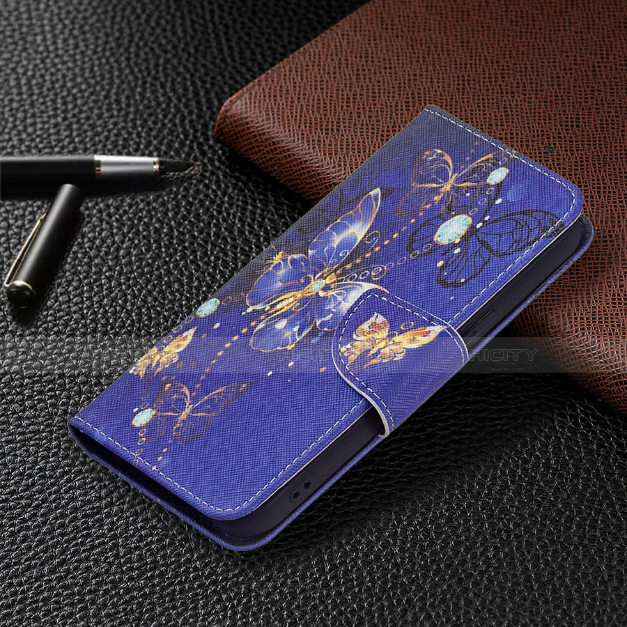 Coque Portefeuille Papillon Livre Cuir Etui Clapet L07 pour Apple iPhone 14 Bleu Royal Plus