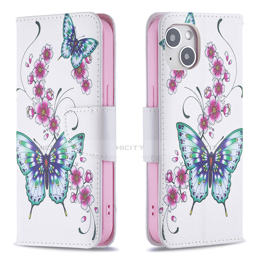 Coque Portefeuille Papillon Livre Cuir Etui Clapet L07 pour Apple iPhone 14 Plus Blanc Plus