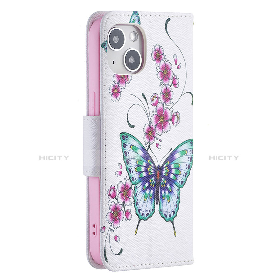 Coque Portefeuille Papillon Livre Cuir Etui Clapet L07 pour Apple iPhone 14 Plus Blanc Plus