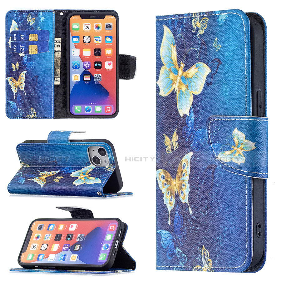 Coque Portefeuille Papillon Livre Cuir Etui Clapet L07 pour Apple iPhone 14 Plus Bleu Plus