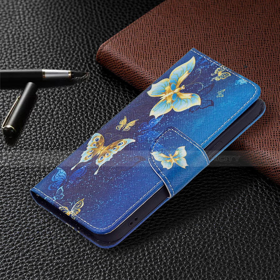 Coque Portefeuille Papillon Livre Cuir Etui Clapet L07 pour Apple iPhone 14 Plus Bleu Plus