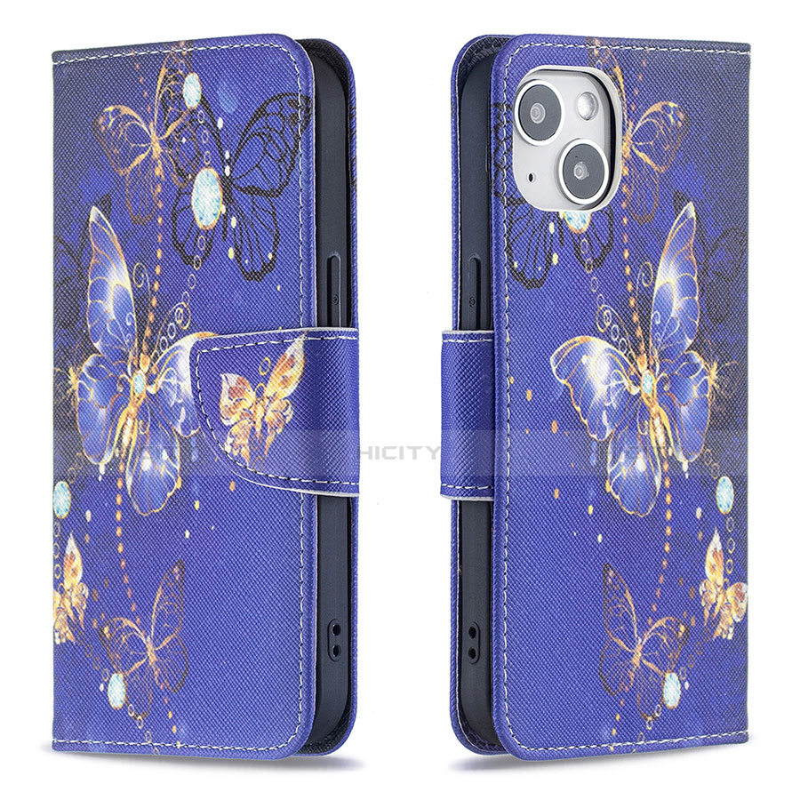 Coque Portefeuille Papillon Livre Cuir Etui Clapet L07 pour Apple iPhone 14 Plus Bleu Royal Plus