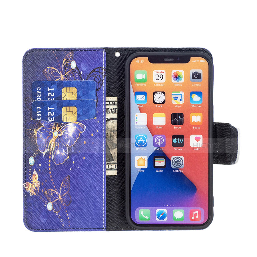 Coque Portefeuille Papillon Livre Cuir Etui Clapet L07 pour Apple iPhone 14 Plus Bleu Royal Plus