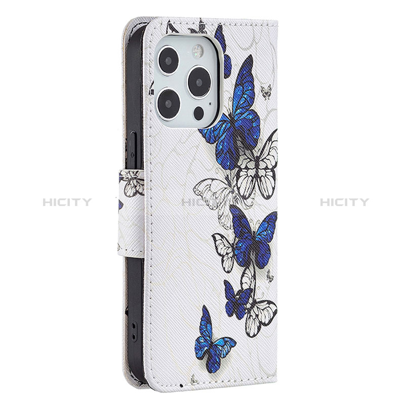 Coque Portefeuille Papillon Livre Cuir Etui Clapet L07 pour Apple iPhone 14 Pro Blanc Plus