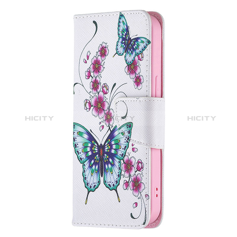 Coque Portefeuille Papillon Livre Cuir Etui Clapet L07 pour Apple iPhone 14 Pro Max Rose Plus