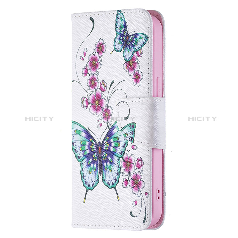 Coque Portefeuille Papillon Livre Cuir Etui Clapet L07 pour Apple iPhone 15 Blanc Plus