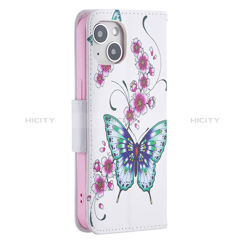 Coque Portefeuille Papillon Livre Cuir Etui Clapet L07 pour Apple iPhone 15 Blanc Plus