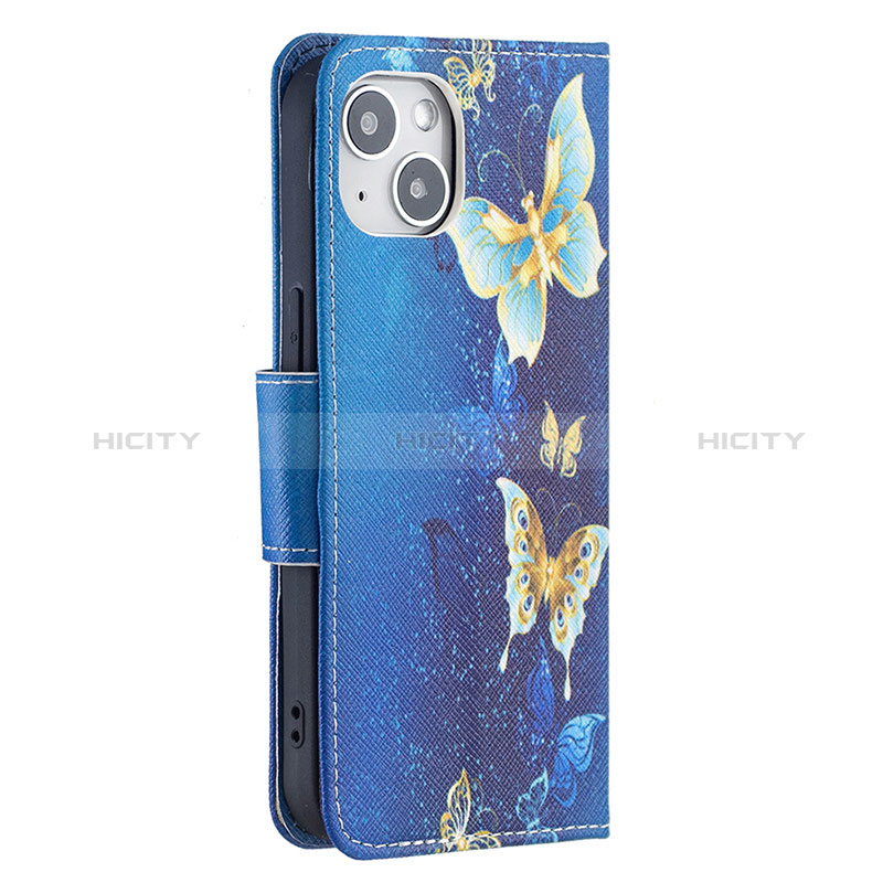 Coque Portefeuille Papillon Livre Cuir Etui Clapet L07 pour Apple iPhone 15 Bleu Plus