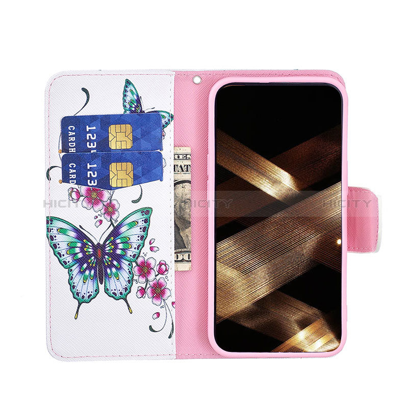 Coque Portefeuille Papillon Livre Cuir Etui Clapet L07 pour Apple iPhone 15 Plus Blanc Plus