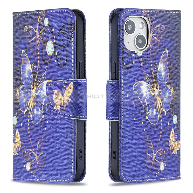 Coque Portefeuille Papillon Livre Cuir Etui Clapet L07 pour Apple iPhone 15 Plus Bleu Royal Plus