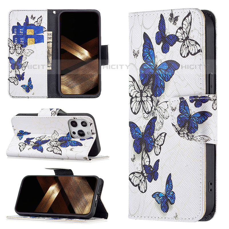 Coque Portefeuille Papillon Livre Cuir Etui Clapet L07 pour Apple iPhone 15 Pro Max Blanc Plus