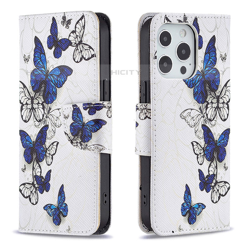 Coque Portefeuille Papillon Livre Cuir Etui Clapet L07 pour Apple iPhone 15 Pro Max Blanc Plus