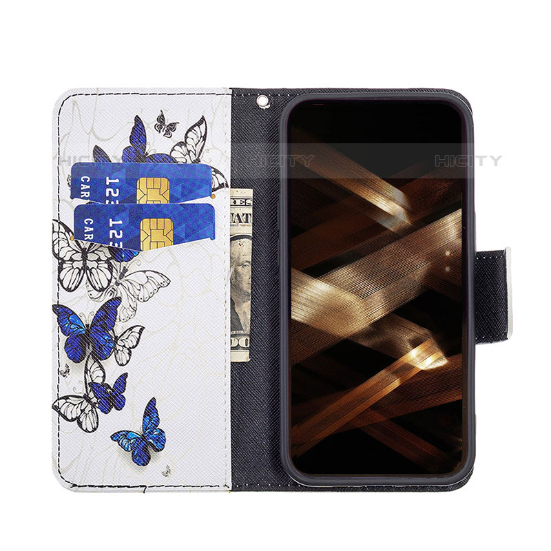 Coque Portefeuille Papillon Livre Cuir Etui Clapet L07 pour Apple iPhone 15 Pro Max Blanc Plus