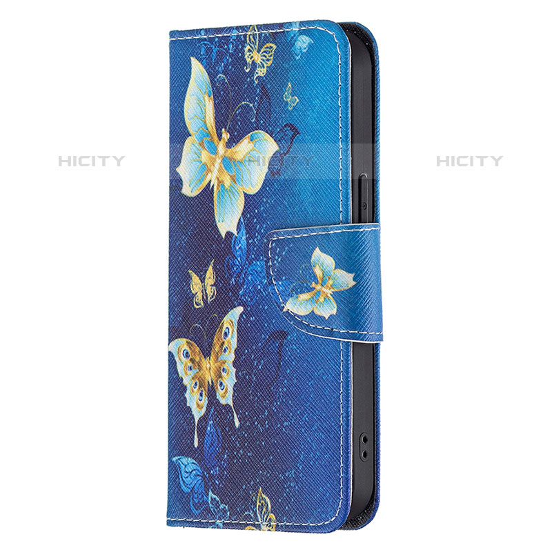 Coque Portefeuille Papillon Livre Cuir Etui Clapet L07 pour Apple iPhone 15 Pro Max Bleu Plus